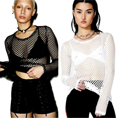 2017 Womens Fishnet Exposed Fishnet T-Shirt Hipsters Vintage Gothic Casual Tops Loose Summer Fashion Sheer Mesh Tops T Shirt ► Photo 1/6