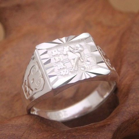 999 sterling silver ring students open men's singles Simple little finger food ring silver business needs of people ► Photo 1/1
