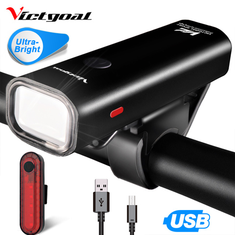 VICTGOAL Bike Light USB Rechargeable Front LED Waterproof Cycling Flashlight For Bicycle Lights Headlight Rear Taillight Sets ► Photo 1/6