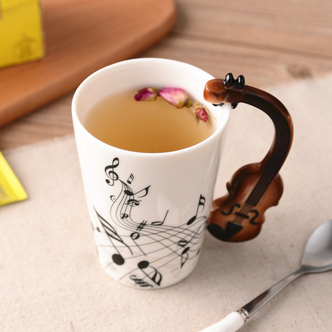 Creative Music Violin Style Guitar Ceramic Mug Coffee Tea Milk Stave Cups with Handle Coffee Mug Novelty Gifts ► Photo 1/6