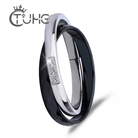 New Cross Ceramic Rings Black White Double Women Ring Jewelry Women Unique Design Fashion Stainless Steel Ring For Gift ► Photo 1/6