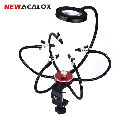 NEWACALOX Soldering Helping Hands 3X USB Glasses Magnifier Soldering Station Third Hand Tool Rotary Bench Vise Table Clamp ► Photo 1/6