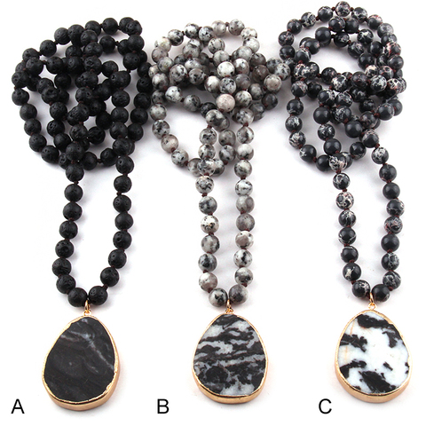 Free Shipping Fashion Bohemian Tribal Jewelry Semi Precious Stones Long Knotted Black Drop Pendant Necklaces ► Photo 1/6