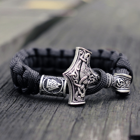 Mens Viking Mjolnir Leather Bracelet Thor hammer Wristband Norse Mythology Runes Amulet Jewelry ► Photo 1/5