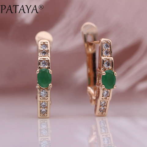 PATAYA New Oval Green Earrings Women Fashion Wedding Cute Fine Jewelry 585 Rose Gold Multicolor Natural Zircon Dangle Earrings ► Photo 1/6