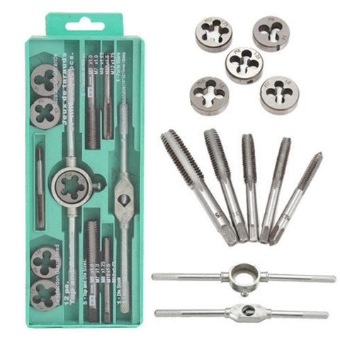 12pcs/set Multifunction NC Screw Tap & Die Set External Thread Cutting Tapping Hand Tool Kit Thread Screwdriver with M6 M7 M8 M1 ► Photo 1/6
