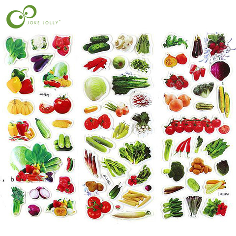 5 Sheets Vegetable Sticker Cute DIY Stickers Cartoon Children Food Stickers Toys PVC Scrapbook Gifts For Kids YYY GYH ► Photo 1/6