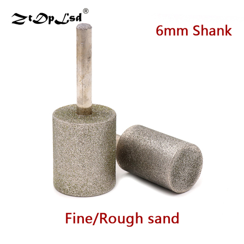 6mm Shank 8-25mm Cylinder Type Electroplated Diamond Grinding Head Corundum Tool Jade Carving Burrs Lapidary Grit Coarse Bit ► Photo 1/6