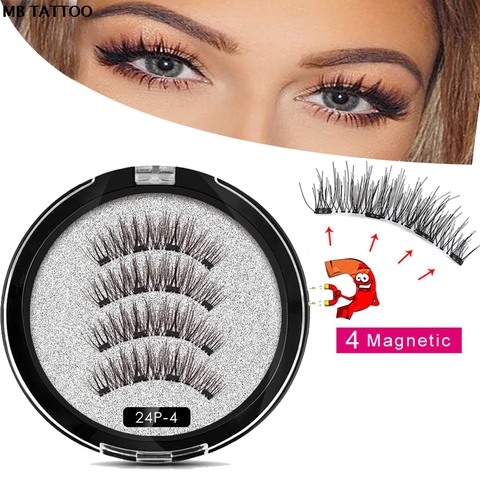 2022 New 2 Pair 4 Magnetic False Eyelashes natural with 3D/6D magnets handmade magnetic lashes natural Mink eyelashe magnet lash ► Photo 1/6