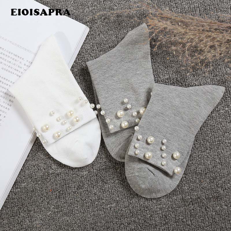 College Style Handmade Shiny Pearl Reto Socks Korean Princess Art Socks Women