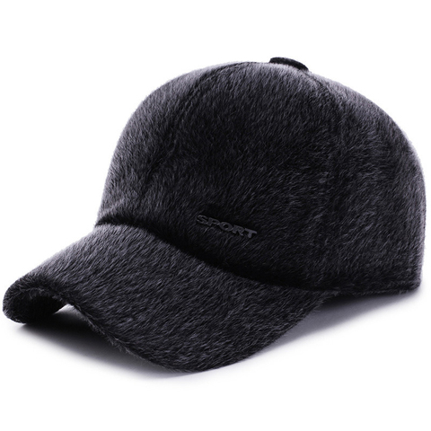 HT2072 Men Cap Autumn Winter Faux Mink Fur Hat for Men Thick Warm Men Baseball Cap Adjustable Snapback Baseball Hat with Earflap ► Photo 1/6