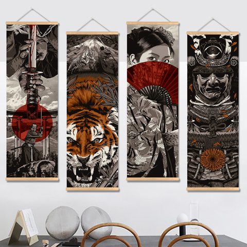 Japan Samurai Vintage Poster and Prints Scroll Painting Canvas Wall Art Pictures Living Room Bedroom Farmhouse Decoration ► Photo 1/6