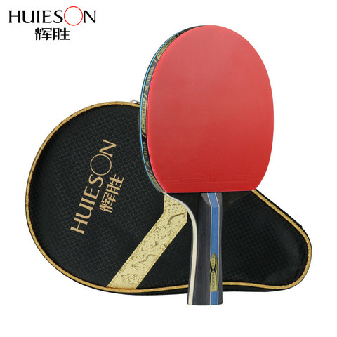 Huieson 7 Ply Pure Wood Table Tennis Racket Double Face Pimples-in Sticky Rubber 4 Star Ping Pong Paddle Bat for New Learners ► Photo 1/5