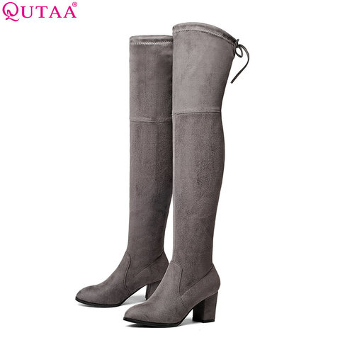 QUTAA 2022 Ladies Autumn/Spring Shoes Square High Heel Women Over The Knee Boots Scrub Black Woman Motorcycle Boots Size 34-43 ► Photo 1/6