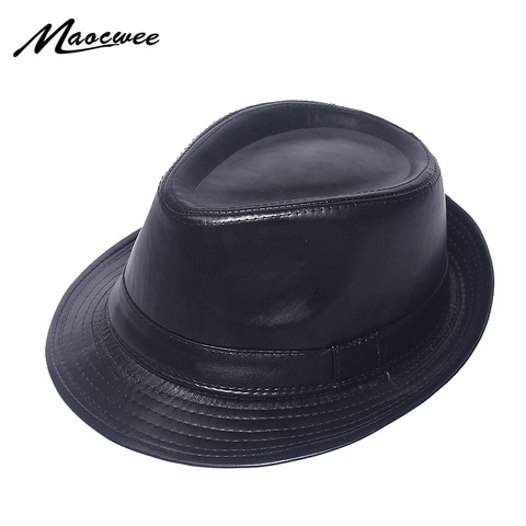 Men's Hat PU Leather Fedoras Simple Stylish Retro Male Jazz Hats Trendy Street Dance Dad's Hat 2022 Autumn And Winter New Style ► Photo 1/6
