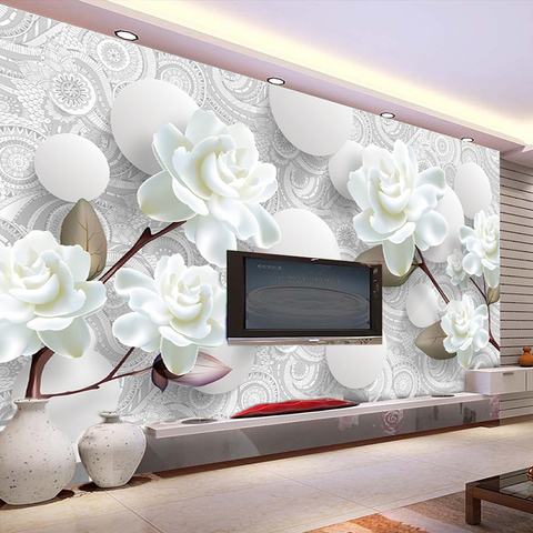 Custom Mural Wallpaper European Style 3D Stereoscopic Relief Flower Circle Ball TV Background Wall Decor Wallpaper Living Room ► Photo 1/6