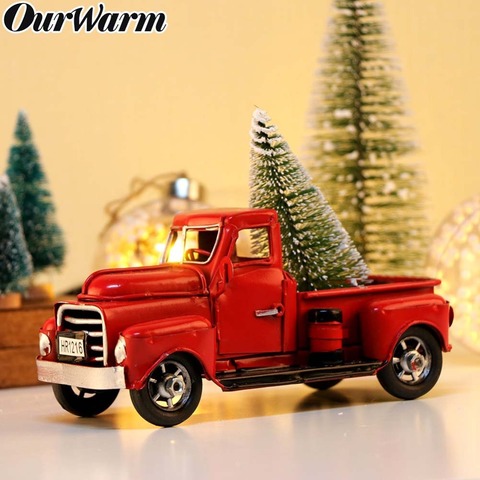 OurWarm Red Metal Vehicle Antique Car Vintage Classic Truck For Home Miniature Christmas Party Table Decoration New Year Gift ► Photo 1/6