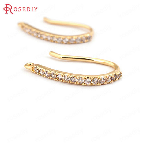(31617)4PCS height 20MM 24K Gold Color Plated Brass with Zircon Earrings Hook High Quality Diy Jewelry Findings Accessories ► Photo 1/6