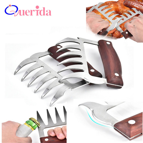 2 Pcs/Set Stainless Steel Bear Claw Wooden Handle Meat Divided Tearing Flesh Multifunction Meat Shred Pork Clamp BBQ Tool ► Photo 1/6