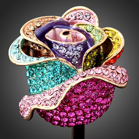 2022 Wholesale women ring Gold Color Rose Wedding Rings With Colorful Austria Crystals For Women Jewelry best female gift ► Photo 1/3
