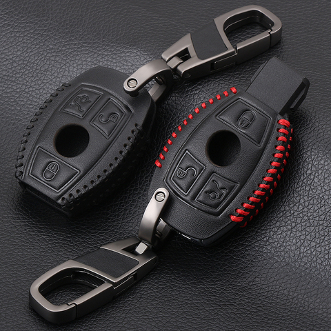 AndyGo Genuine Leather Car Key Case Cover For Mercedes Benz W203 W210 W211 W124 W202 W204 W212 CLA GLC AMG Key Bag Holder Chain ► Photo 1/6