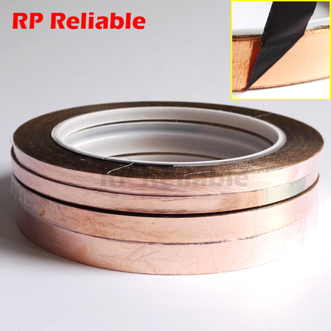(5mm 6mm 8mm 10mm width Choose) Black Glue Adhesive Copper Foil Tape for Glass Art, EMI Shielding, 20M/roll ► Photo 1/3