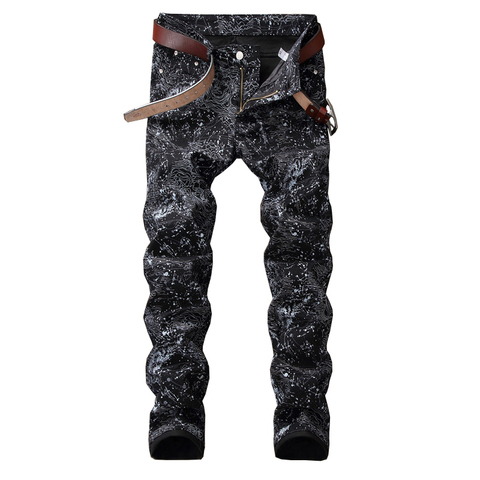 Sokotoo Men's slim black printed jeans Fashion stretch pencil pants ► Photo 1/6