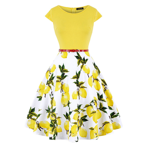 MISSJOY Plus size 4XL Dress kleding vrouwen Vintage Elegant Cap Sleeve Lemon Flower Print up fashionable dresses kerst jurk - Price history & Review | AliExpress Seller - MissJoy Store | Alitools.io