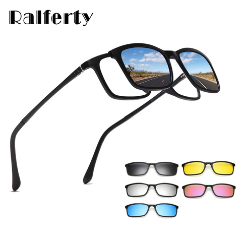 Ralferty Polarized Sunglasses Men Women 5 In 1 Magnetic Clip On Glasses TR90 Optical Prescription Eyewear Frames Eyeglass 8803 ► Photo 1/6
