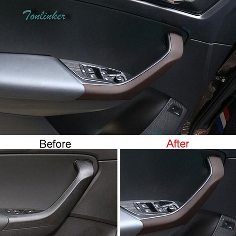 Tonlinker Cover Sticker For SKODA KODIAQ 2017-18 Car Styling 4 Pcs PU Leather Interior Door Armrest position Cover stickers ► Photo 1/6