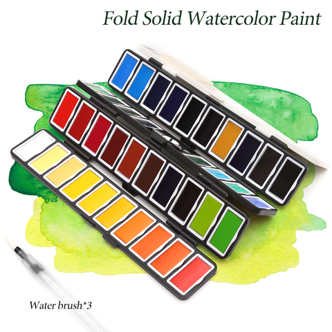 New 18/38/58Colors Fold Solid Watercolor Paint Set With Water Brush & Gifts Box Watercolor Pigment For painting Water colors ► Photo 1/6