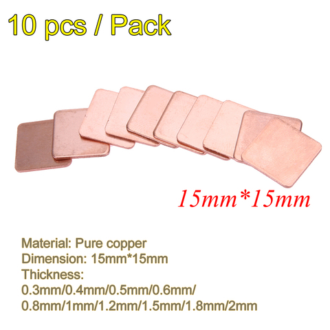 10pcs/pack 15mmx15mm 0.6mm to 2mm Thickness Heatsink Copper Shim Thermal Pads DIY RAM COOLING for Laptop IC Chipset GPU CPU ► Photo 1/6