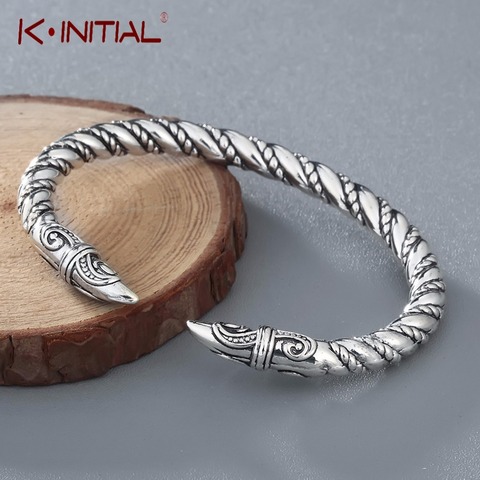 Kinitial Retro Viking Symbol Pagan Open Bangle Men's Large Bangle Norse Viking Bangles Handmade Twist Bracelet Jewelry ► Photo 1/6