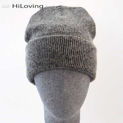 GZhilovingL Winter Famous Warm Wool Genuine Cap Casual Skullies Knitted Hats Black Rabbit Lana Knitted Hats Men's wool thick Hat ► Photo 1/6