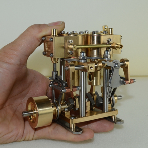 cool!Two-cylinder reciprocating steam engine model, all copper hand-crafted ► Photo 1/5