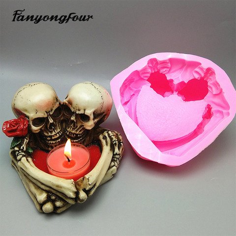 3D skull candlestick silicone mold fondant cake mold resin plaster chocolate candle candy mold free shipping ► Photo 1/6
