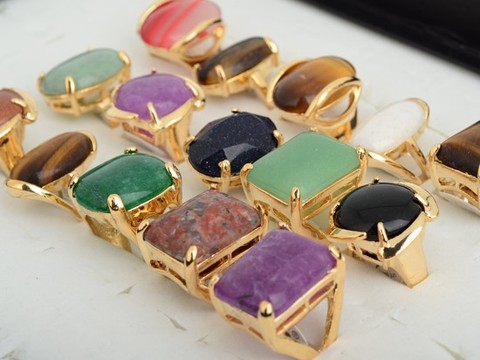 Wholesale Jewerly Lots 5pcs Vintage Gold P Natural Stone Women Ring Bulk ► Photo 1/6