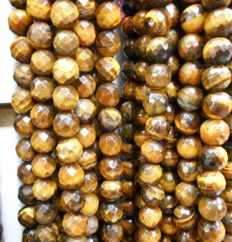 Free Shipping Natural Stone Faceted Brown Gold Tiger Eye  Round Beads 15