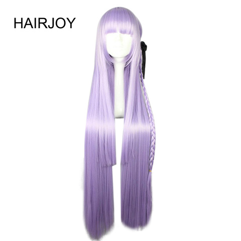 HAIRJOY Synthetic Dangan Ronpa Kyouko Kirigiri Purple Cosplay Wig with Kniting Braid Ponytail 100cm Long Straight Hair ► Photo 1/6