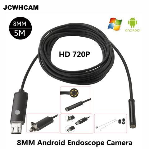JCWHCAM HD 2MP 6 LED 8mm Len 1M 5M Android USB Endoscope IP67 Waterproof Inspection Borescope Tube Camera OTG Android Phone 720P ► Photo 1/6