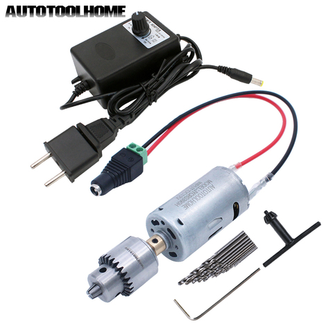 12V DC Motor Drill Set Mini Electric Tool for DIY Woodworking Soft Metal Hole Saw Drilling Quick Release Connector EU/US Adapter ► Photo 1/1