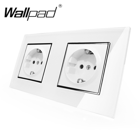Hot Selling CE Approved Wallpad Luxury Tempered Glass EU European Standard 156*86mm Double 16A Plug EU Wall Socket with Claws ► Photo 1/6