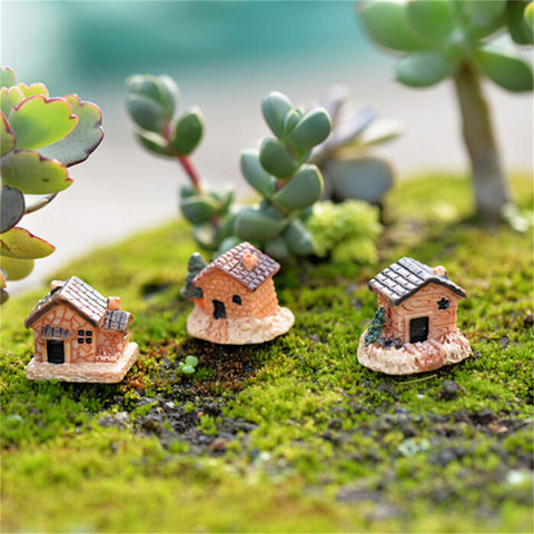 3pc Mini Small House Cottages DIY Toys Crafts Figure Moss Terrarium Fairy Garden Ornament Landscape Decor Random Color Dollhouse ► Photo 1/6
