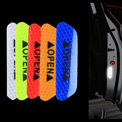 4 Pcs Car Door Safety Warning Reflective Stickers OPEN Sticker Long-distance Reflective Paper Anti-collision Decorative Sticker ► Photo 1/6