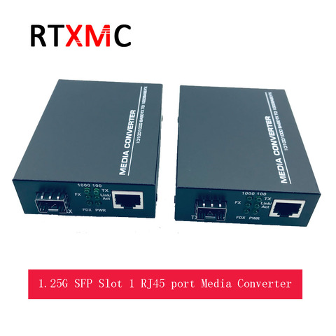 2 piece SFP Slot Fiber Media Converter to RJ45 Gigabit Media Converter SFP 10/100/1000M Ethernet Converter Transceiver 1.25G MC ► Photo 1/6
