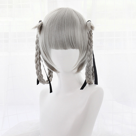 Japanese Anime Kakegurui  Kirari Momobami 35cm Short Wigs Gray Braids Styled Clip on Cosplay Wig+ wig cap ► Photo 1/4