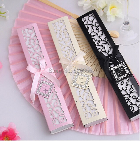 FREE SHIPPING + 100pcs/lot Luxurious Silk Fold hand Fan in Elegant Laser-Cut Gift Box (Black; Ivory) +Party Favors/wedding Gifts ► Photo 1/5