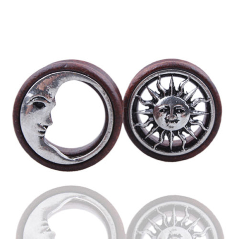 2pcs/lot New Arrival Sun & Moon Wooden Ear Gauges Ear Tunnel Plugs Flesh Stretcher Body Piering Jewelry ► Photo 1/5