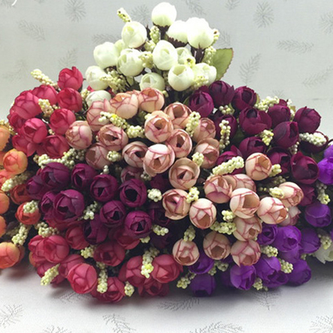New Arrival 15 heads/bouquet small bud roses bract simulation flowers silk rose decorative Flowers Home decorations for Wedding ► Photo 1/6