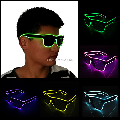 10 Colors Fashion EL Wire Neon LED Sunglasses Bar Party Dance DJ Bright Flashing Sun Glasses Men Light Up Eyewear ► Photo 1/6